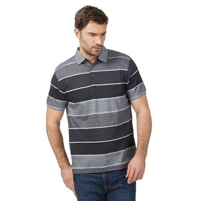 Navy variegated textured striped polo shirt